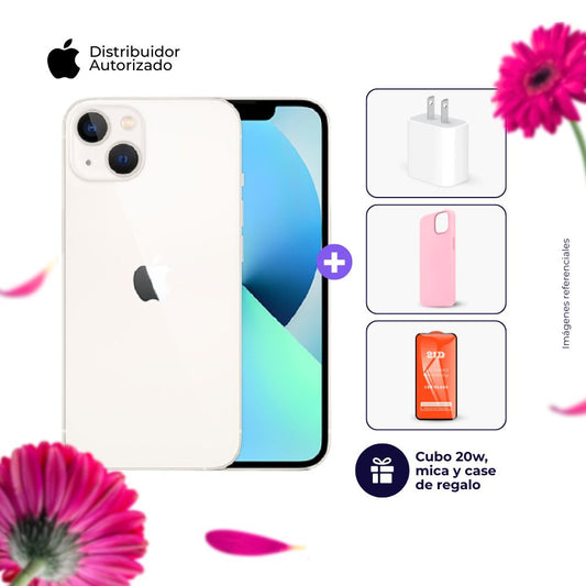 Celular iPhone 13 128GB Ram Color Blanco + Adaptador 20w + Case + Mica