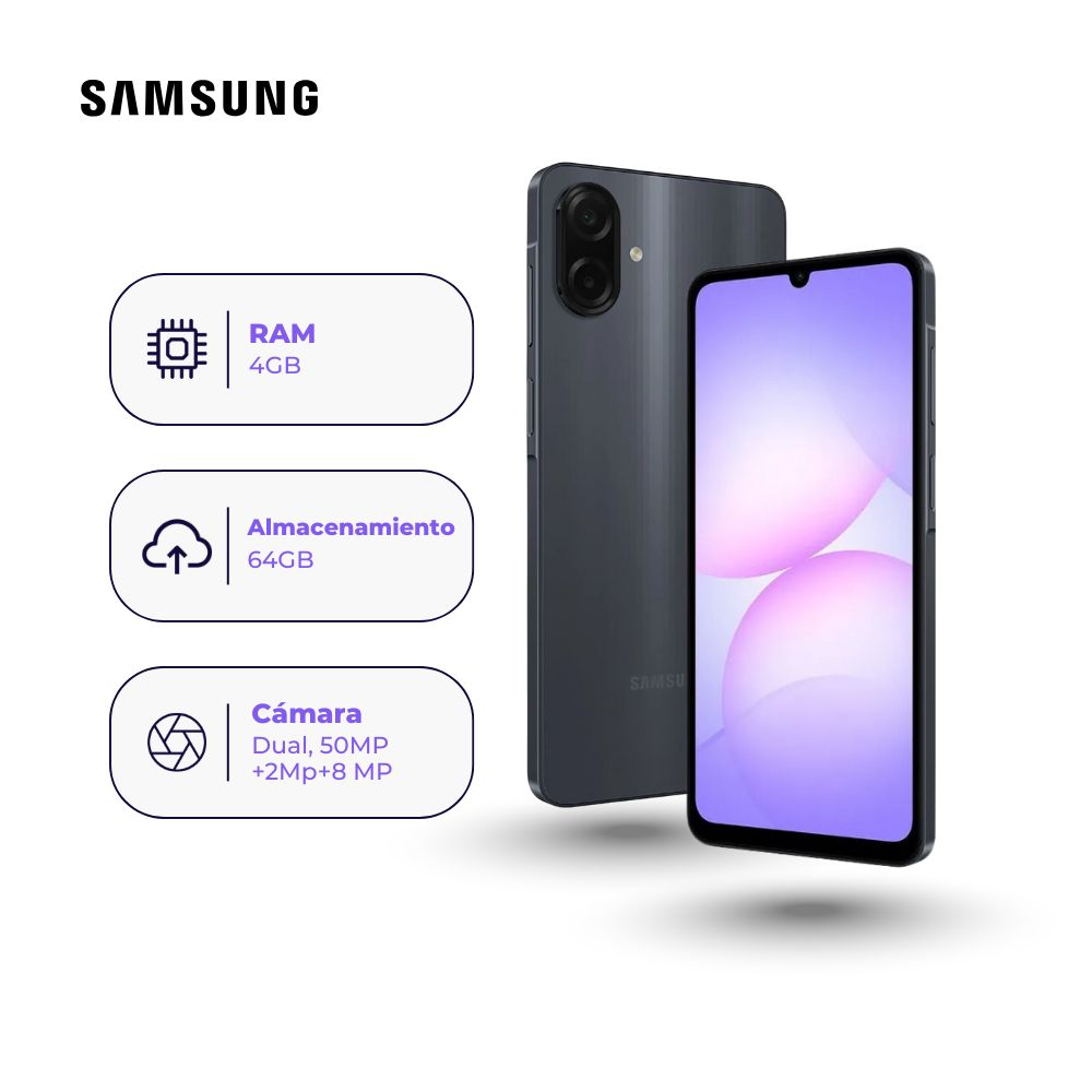 Samsung Galaxy A07 4G 64GB 4GB Negro + Adaptador USB-C Samsung Original 15W