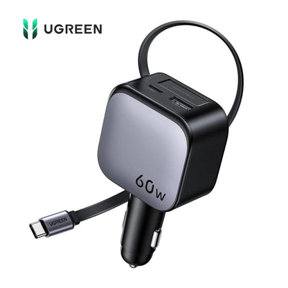 Cargador de Carro UGREEN Nexode 60W con Cable USB-C Retráctil