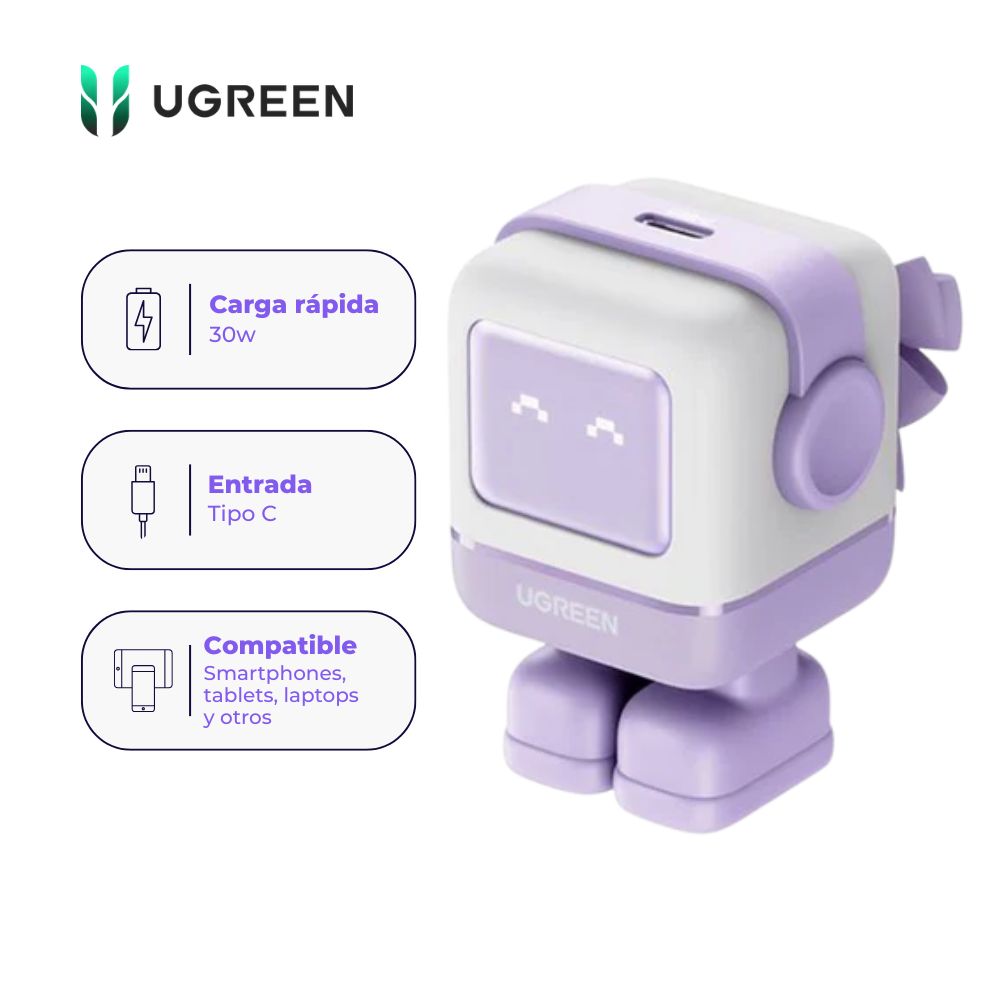 Cargador UGREEN Robot Nexode USB-C 30W GaN Color Purple