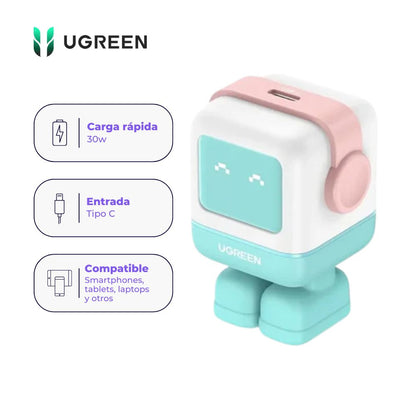 Cargador UGREEN Robot Nexode USB-C 30W GaN Color Pink Blue