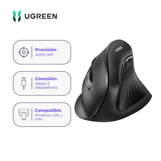 Mouse Ergonómico UGREEN MU008 Inalámbrico Bluetooth 4000 DPI