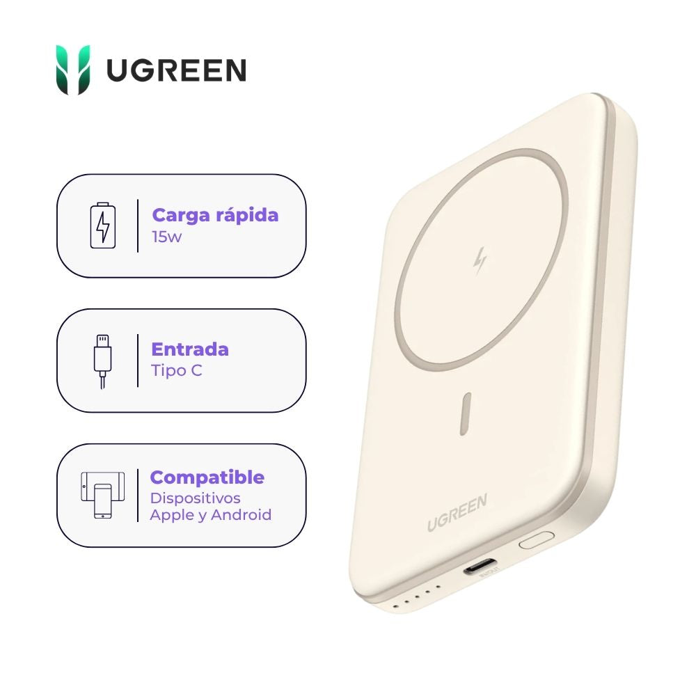 Power Bank UGREEN PB560 Magnético MagSafe 5000mAh 15W USB-C Beige