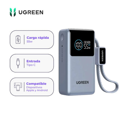 Power Bank UGREEN Nexode Pro 10000mAh 55W USB-C con Cable Integrado