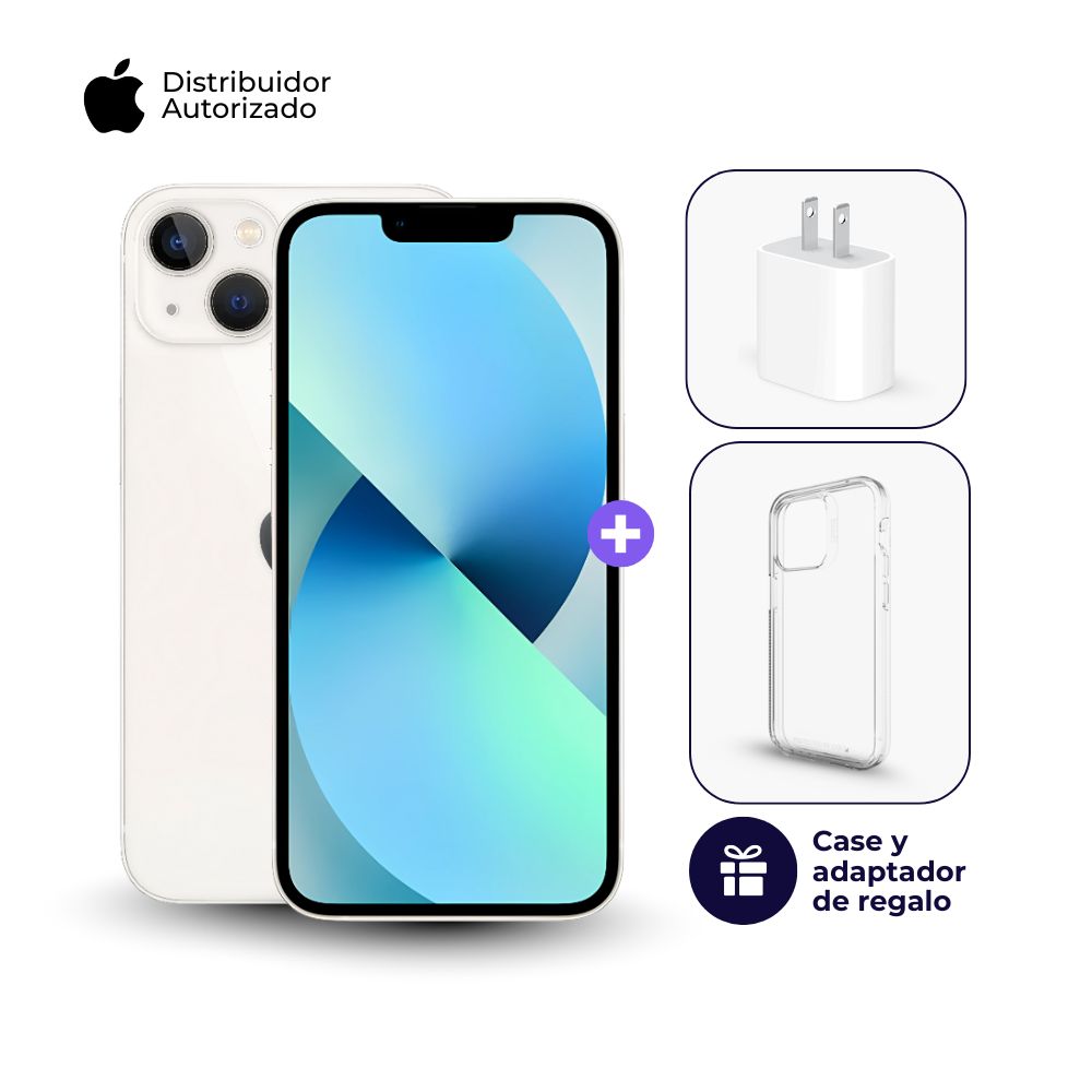Celular iPhone 13 128GB Ram Color Blanco + Adaptador 20w + Case