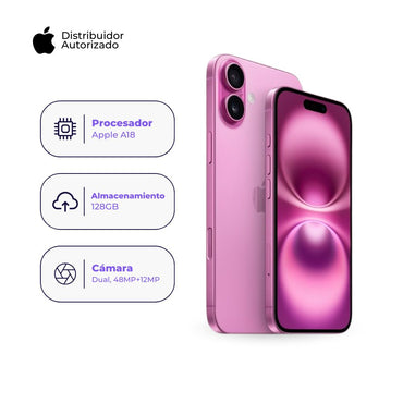 Celular iPhone 16 128GB Color Rosa + Cargador Apple iPhone Tipo C de 20W