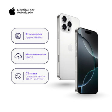 Celular iPhone 16 Pro Max 256GB ESIM Blanco Titanio + Case + Cubo Apple iPhone Tipo C de 20W