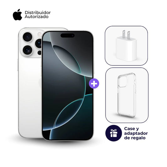 Celular iPhone 16 Pro Max 256GB ESIM Blanco Titanio + Case + Cubo Apple iPhone Tipo C de 20W