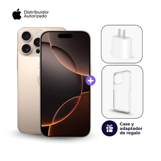 Celular iPhone 16 Pro Max 256GB ESIM Desierto Titanio + Case + Cubo Apple iPhone Tipo C de 20W